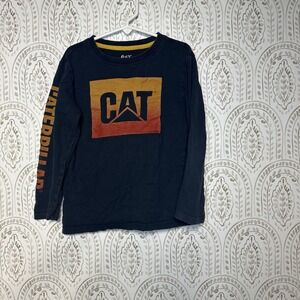CAT Boys Long Sleeve‎ Shirt Size XS 5/6 Blue Logo Graphic Tee Round Neck
